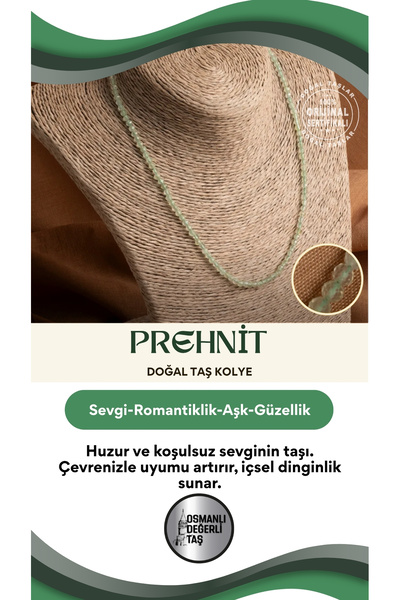 OSMANLI DEĞERLİ TAŞ Sertifikalı Prehnit Doğal Taşı Zarif Kolye