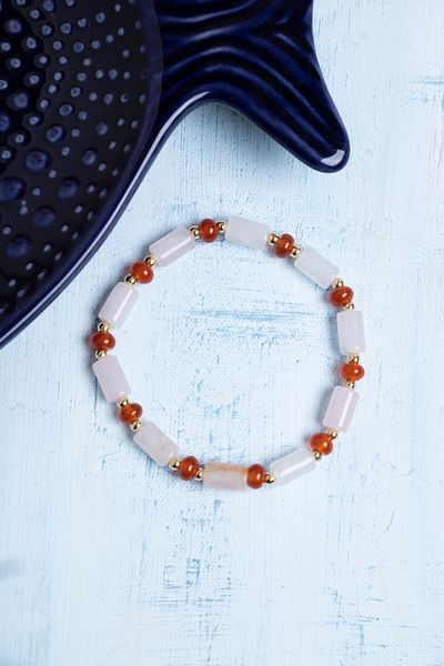 Deniz Doğal Taş Certified Pink Quartz, Agate and Hematite Natural Stone Bracelet