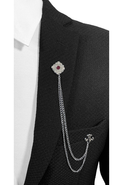 BLC Basic Line Co. Gümüş Renginde İşlemeli Mürdüm Mine Dolgulu Ceket Yaka Zin...