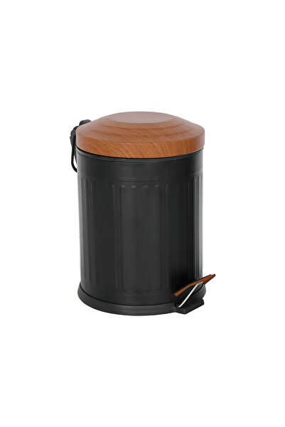 Eforeca Ahşap Vintage Çöp Kovası Çizgili Siyah 5 Lt
