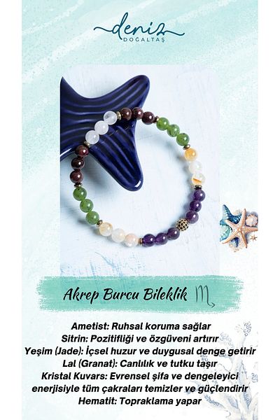 Deniz Doğal Taş Certified Amethyst Citrine Jade Garnet Crystal Quartz Hematite Scorpio Bracelet