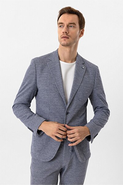 SÜVARİ Parlament Mavi Slim Fit Desenli Mono Yaka 6 Drop Spor Takım Elbise