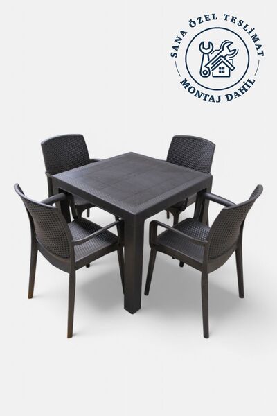 Niron Maya 4 Kişilik Rattan Plastik Bahçe Masa Sandalye Takımı Özel Teslimat ...