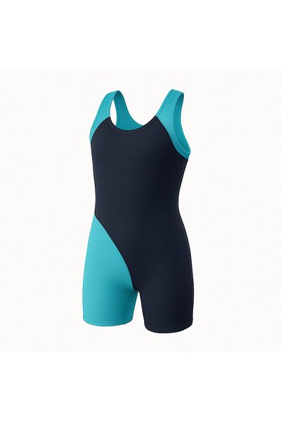 pistyle Girl's Black Green Colored Swimming Suit with Shorts