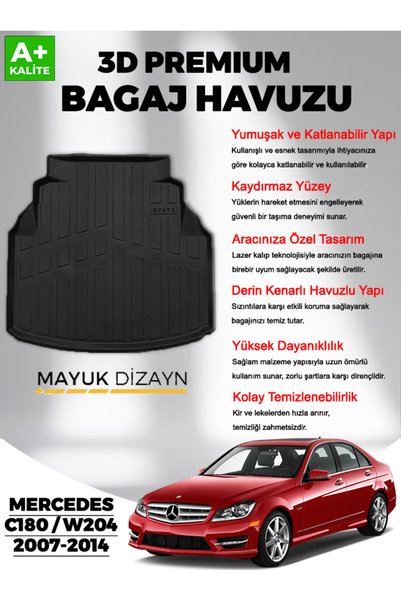 Mayuk Dizayn Mercedes C180 W204 2007-2014 MYK 3D Premium Yumuşak Bagaj Havuzu