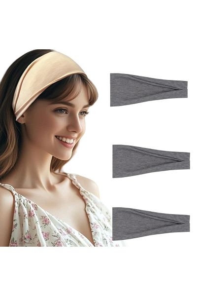 SB SizinBazar 3Pcs 100% Cotton Buckle Sports Yoga Hair Band Anthracite