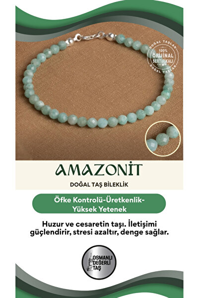 OSMANLI DEĞERLİ TAŞ Sertifikalı Amazonit Doğal Taş Bileklik – Dinginlik ve İç Huzur Taşı