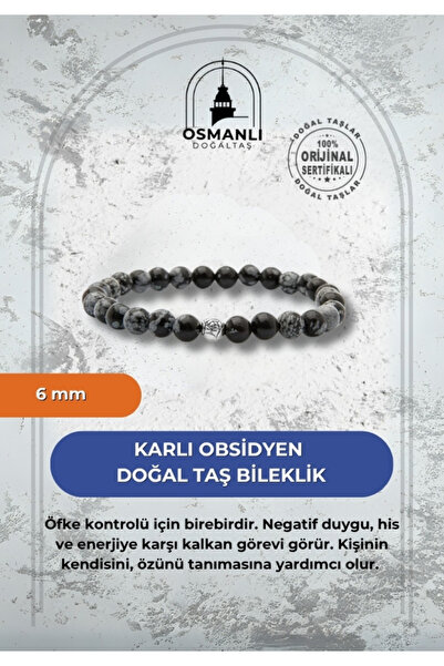 OSMANLI DOĞAL TAŞ Karlı Obsidyen 6mm Doğal Taş Bileklik