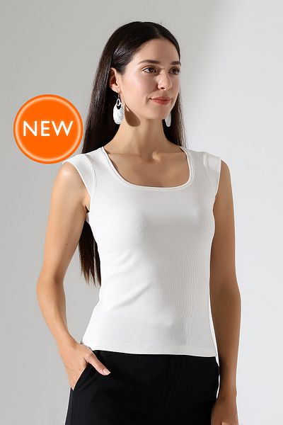 Şiir Leon U Neck Moon Sleeve Slim Fit Stretchy Basic Camisole Women's Top & Blouse & Tshirt - Ecru