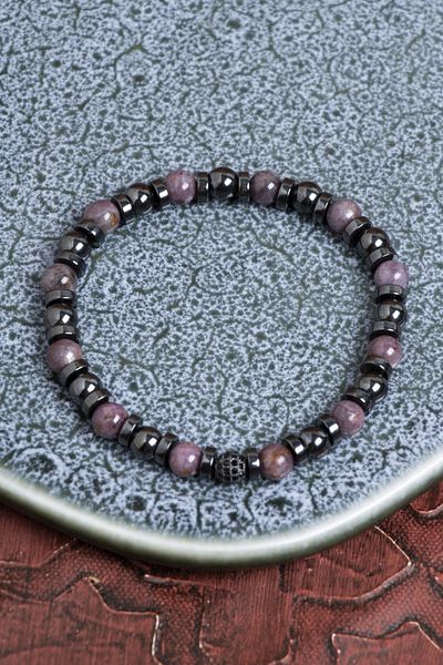 Saff Doğal Taş Certified Ruby and Hematite Natural Stone Bracelet