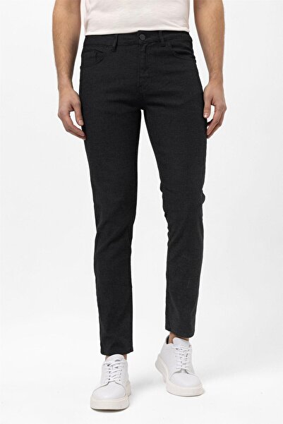 SÜVARİ Siyah Slim Fit 5 Cep Kalıp Armürlü Kanvas Pantolon