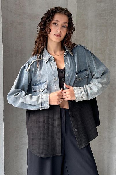 ZAROLİ Cămașă cu detalii din denim semi-vechit