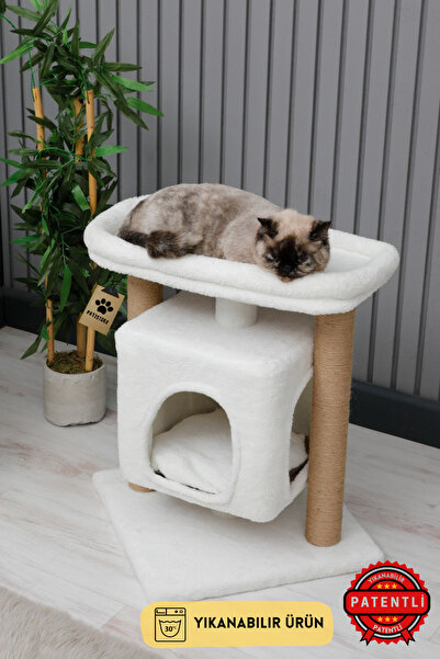 PATİSTORE Oslo Kedi Kulesi - Modern Tasarım Tırmalamalı Oyun Evi (Ağır Tabanl...