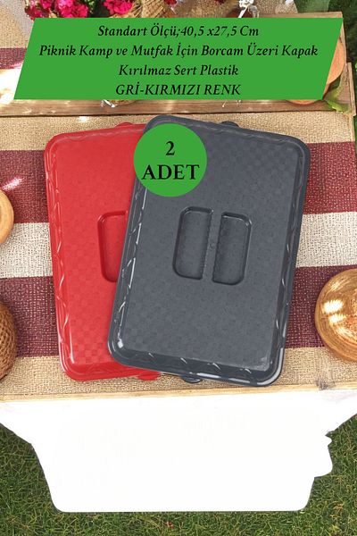 CHANCE GİFT Plastic Rectangular Pyrex Lid Food Preservation Cover for Camping Picnic Gray-Red Color