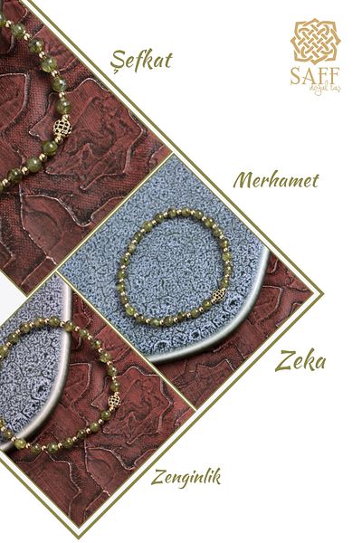 Saff Doğal Taş Certified Zebercet Stone Gold Detailed Bracelet