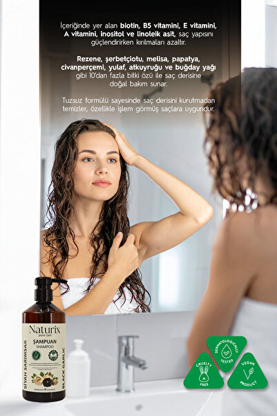 Naturix Siyah Sarımsak Şampuanı - Paraben, Tuz, Fosfat Içermeyen Kokusuz & Tuzsuz 600ml