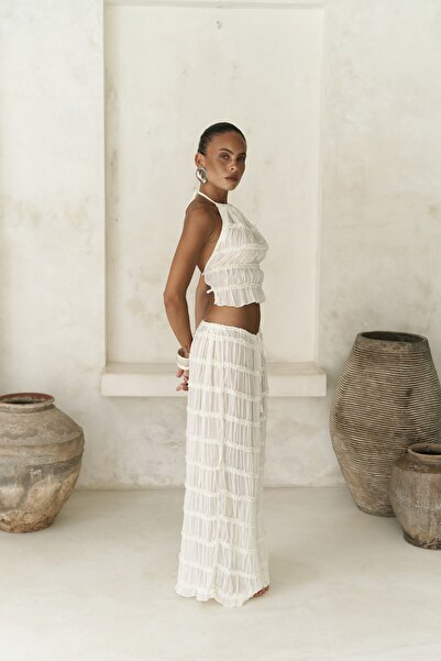 BOHEMAİ Sofi Transparent Ecru Crop Skirt Suit