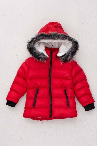 wakawakakidsstore Girl's Coat with Fleece Inside and Removable Hood Pocket - Red - Age 2