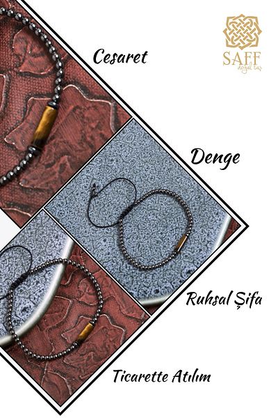 Saff Doğal Taş Certified Tiger Eye and Hematite Energy Bracelet