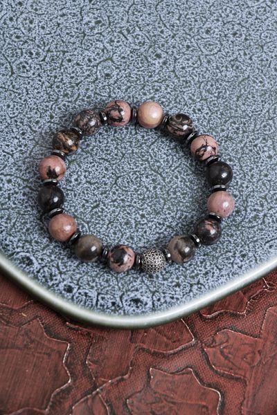 Saff Doğal Taş Certified Rhodonite and Hematite Emotional Balance Bracelet