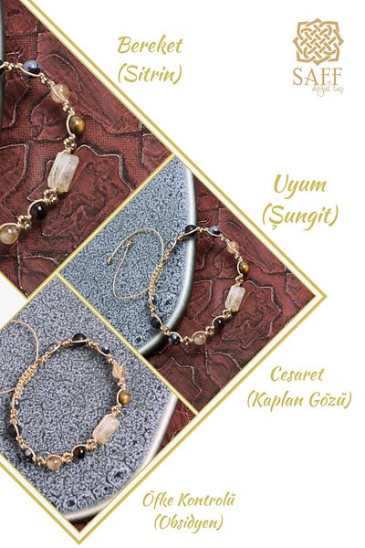 Saff Doğal Taş Certified Citrine, Obsidian and Shungite Protection Bracelet
