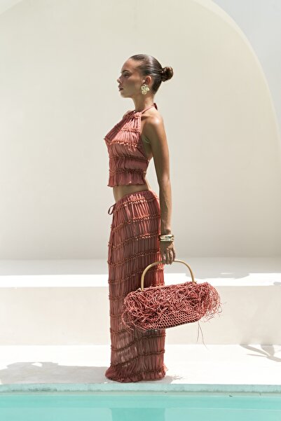 BOHEMAİ Sofi Transparent Cinnamon Crop Skirt Set