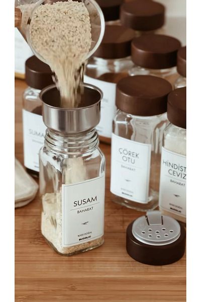 BUCOLIC 12-Piece Minimal Design - Acacia Glass Spice Bowl Set with Lid + 15-Piece Bucolic Label