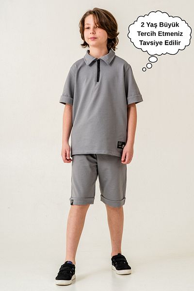 ASYAKİDS CLUB Boy's Half Zipper Summer Sports T-Shirt and Capri Set