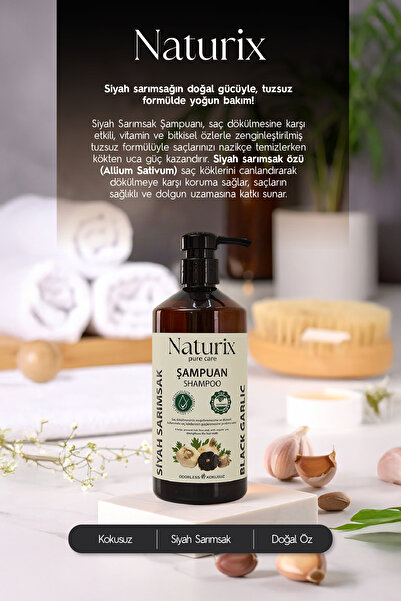 Naturix Siyah Sarımsak Şampuanı - Paraben, Tuz, Fosfat Içermeyen Kokusuz & Tuzsuz 600ml