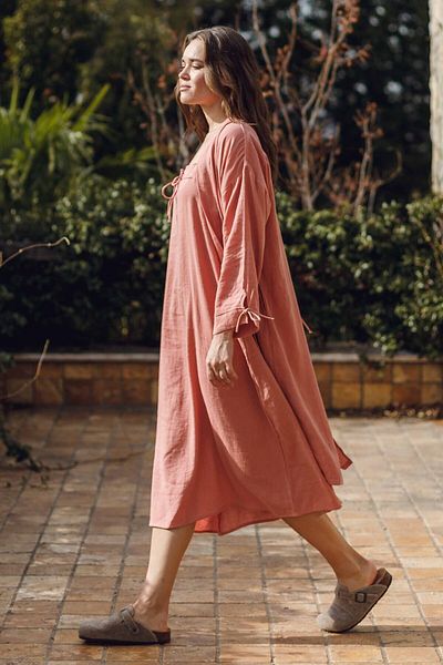 JOJOMIA Sofia Long Sleeve Tie Women's Dressing Gown Kimono Salmon