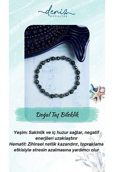 Deniz Doğal Taş Certified Jade and Hematite Natural Stone Bracelet
