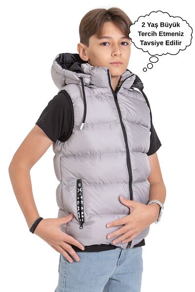 ASYAKİDS CLUB Hooded Pocket Printed Puffer Vest