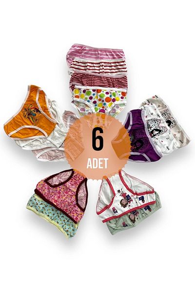 Erdenay Tekstil Mixed Color Printed Girl's Panties 1-2 Years Pack of 6