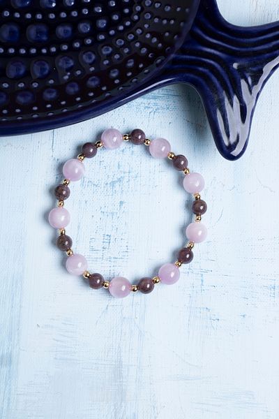 Deniz Doğal Taş Certified Kunzite and Ruby Natural Stone Bracelet