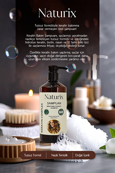 Naturix Keratin Şampuanı - Yıpranmış Saçlar Için Paraben, Tuz Içermeyen Keratinli Şampuan 600ml