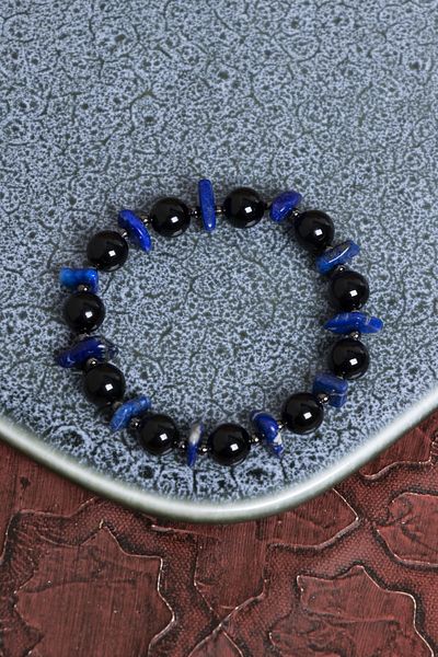 Saff Doğal Taş Certified Lapis, Tourmaline & Hematite Natural Stone Bracelet