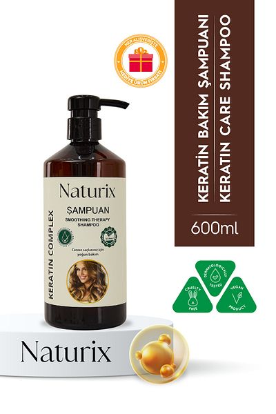 Naturix Keratin Shampoo - Paraben, Salt-Free Keratin Shampoo for Damaged Hair 600ml