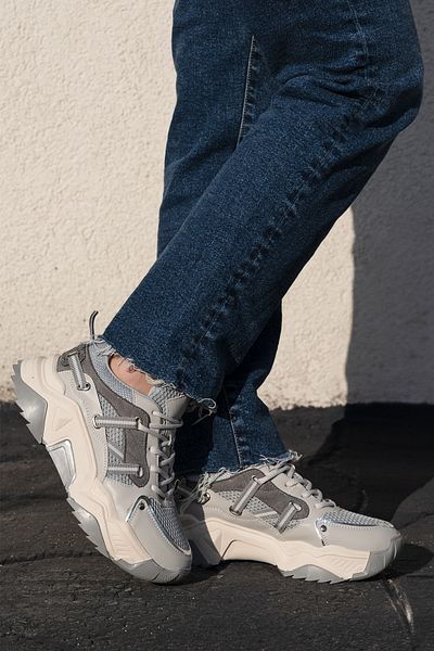 Marjin Azlin Grey Damen-Sneaker – Sportschuhe mit Schnürung, Mesh und dicker Sohle