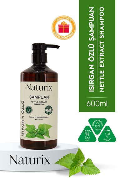 Naturix 600 ml Nettle Extract Care Shampoo - Effective Against Dandruff and Salt-Free