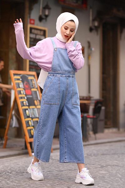lamelif Light Blue Denim Jumpsuit - Gardener Strap