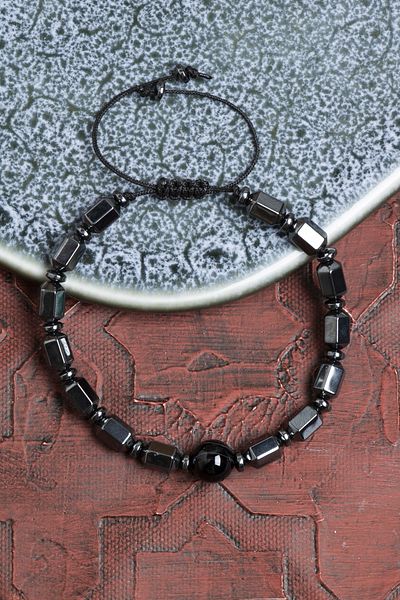 Saff Doğal Taş Certified Hematite and Eye Agate Bracelet – Strong Mental Balance and Protection