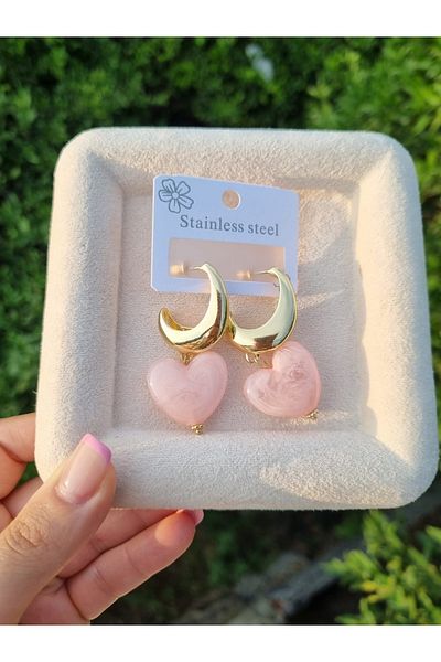 LİLİA Steel Pink Pendant Heart Earrings