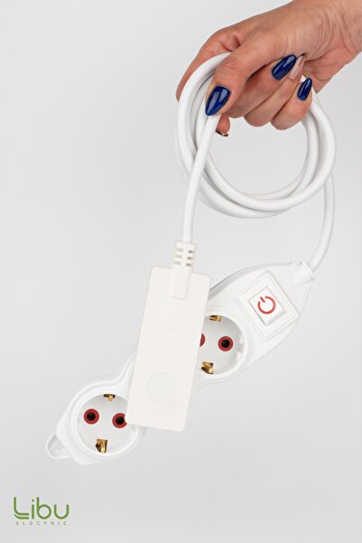 Libu Electric Üçlü Priz Ince Fişli, Topraklı, Kablolu, Led Anahtarlı, 2 Metre-beyaz