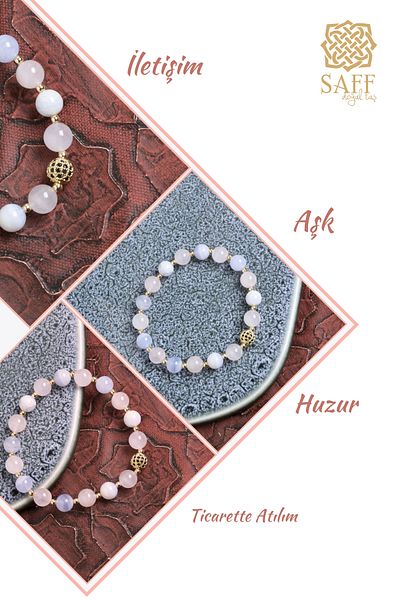 Saff Doğal Taş Certified Pink Quartz and Chalcedony Natural Stone Bracelet