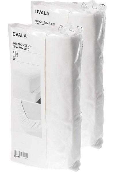 IKEA Dvala Fitted Sheets White 90x200 Cm – 100% Cotton, Pack Of 2, Fits Mattresses Up To 26 Cm