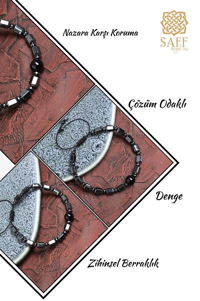 Saff Doğal Taş Certified Hematite and Eye Agate Bracelet – Strong Mental Balance and Protection