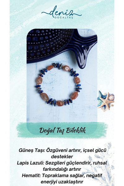 Deniz Doğal Taş سوار من الحجر الطبيعي من حجر الشمس واللازورد والهيماتيت مع شهادة