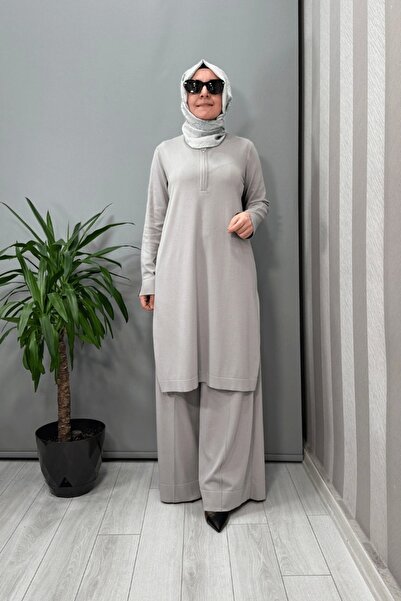 MISS DALIDA Zipper Detailed Knitwear Tunic Gray T25Y-6017