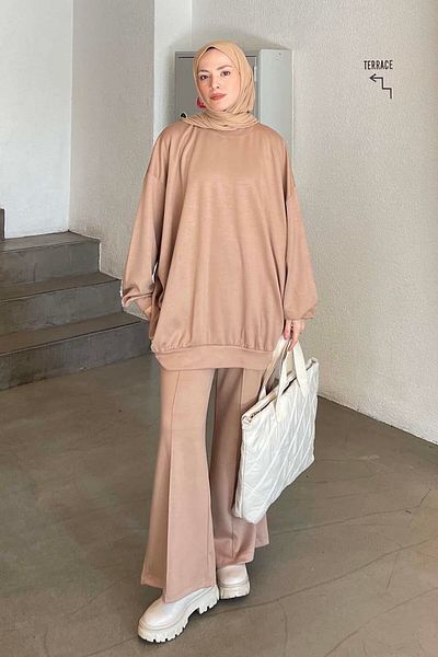 lamelif Double Hijab Set Milk Coffee