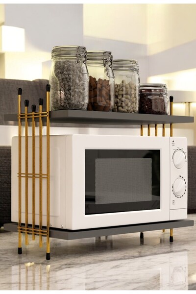Modalanka Mikrodalga Üstü Raf Tezgah Üstü Mutfak Organizer Gold Tel Ayaklı Çok Amaçlı Raf Düzenleyici